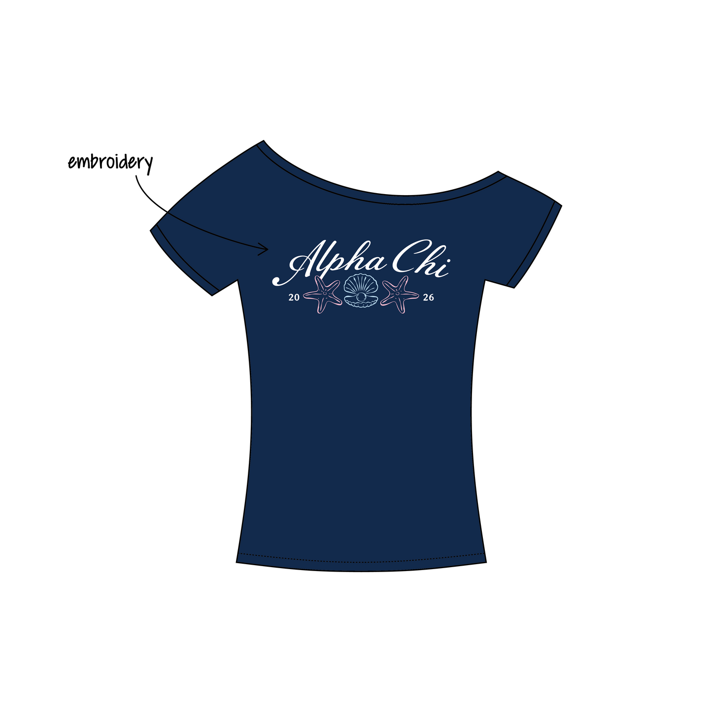 Southern Methodist University x Alpha Chi Omega 'Work Week' Blaine Off-the-Shoulder Baby Tee