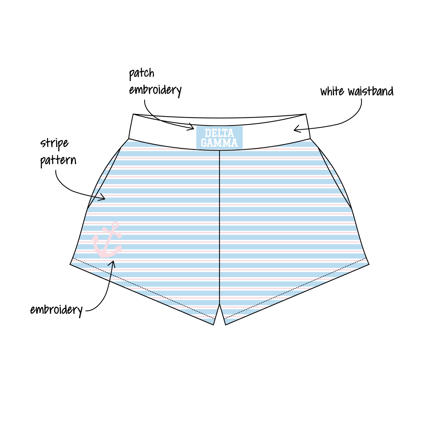 Lafayette College x Delta Gamma 'work week' Ferbie Sweatshorts