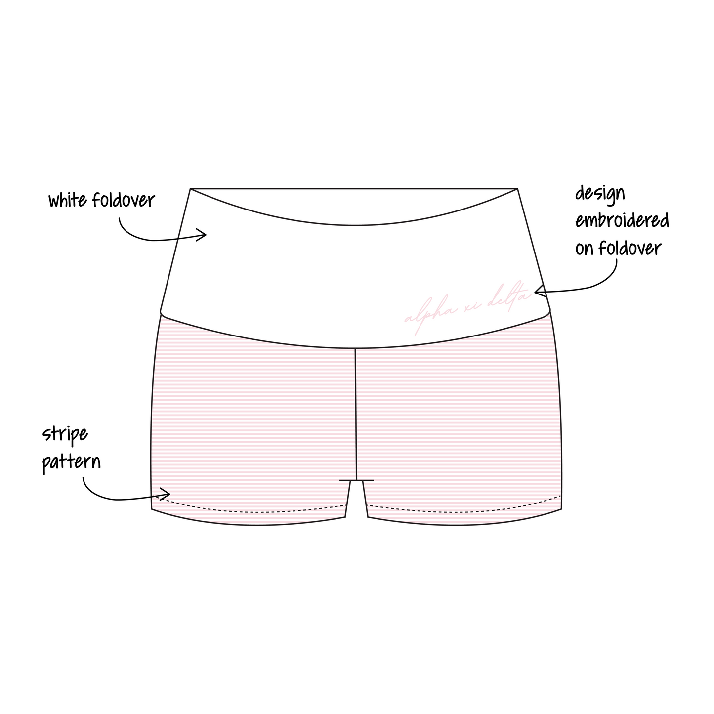 West Chester University of Pennsylvania x Alpha Xi Delta 'general sets' Haven Foldover Shorts