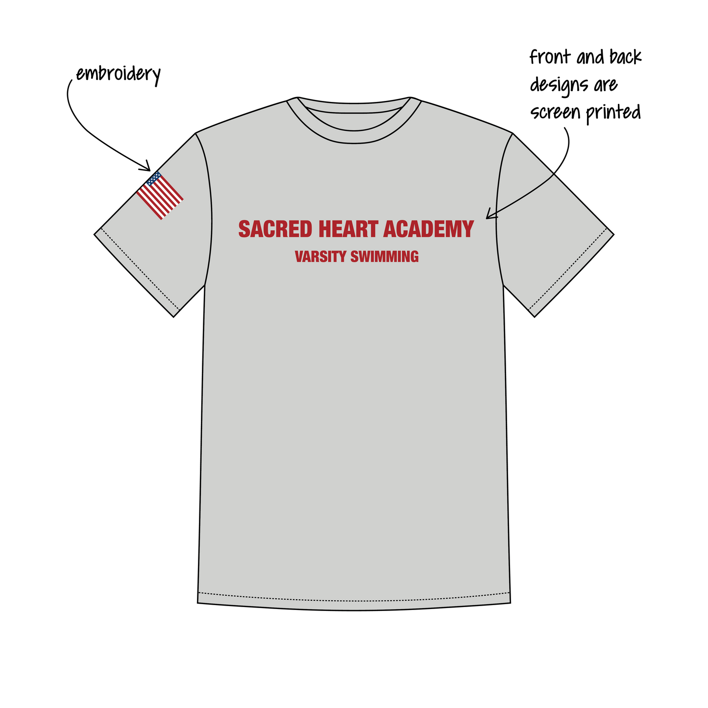 Sacred Heart Academy x Varsity Swim Team 'Fall 2026 Season' Leo T-Shirt