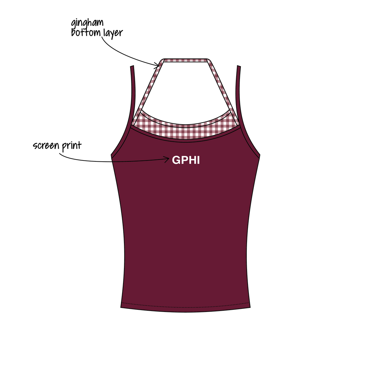 California State University, San Marcos x Gamma Phi Beta 'Annual Chapter Merch' Sara Double Layer Tank Top