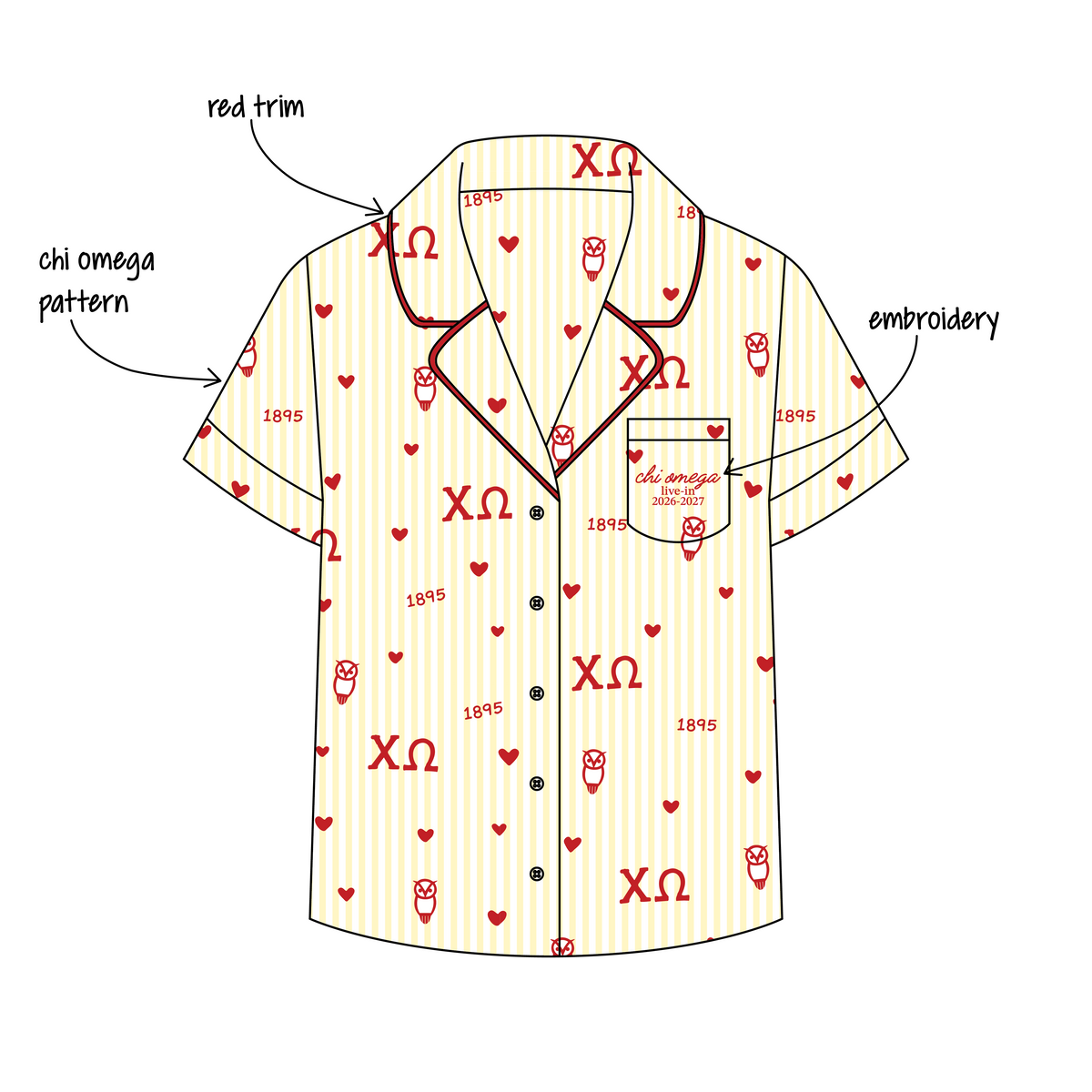 University of Arizona x Chi Omega 'Live in PJs' Signature Pajama Short Sleeve Top