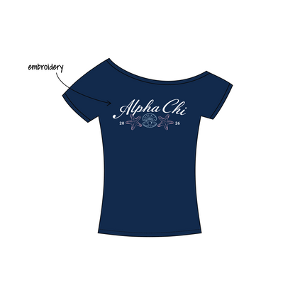 Southern Methodist University x Alpha Chi Omega 'Work Week' Blaine Off-the-Shoulder Baby Tee
