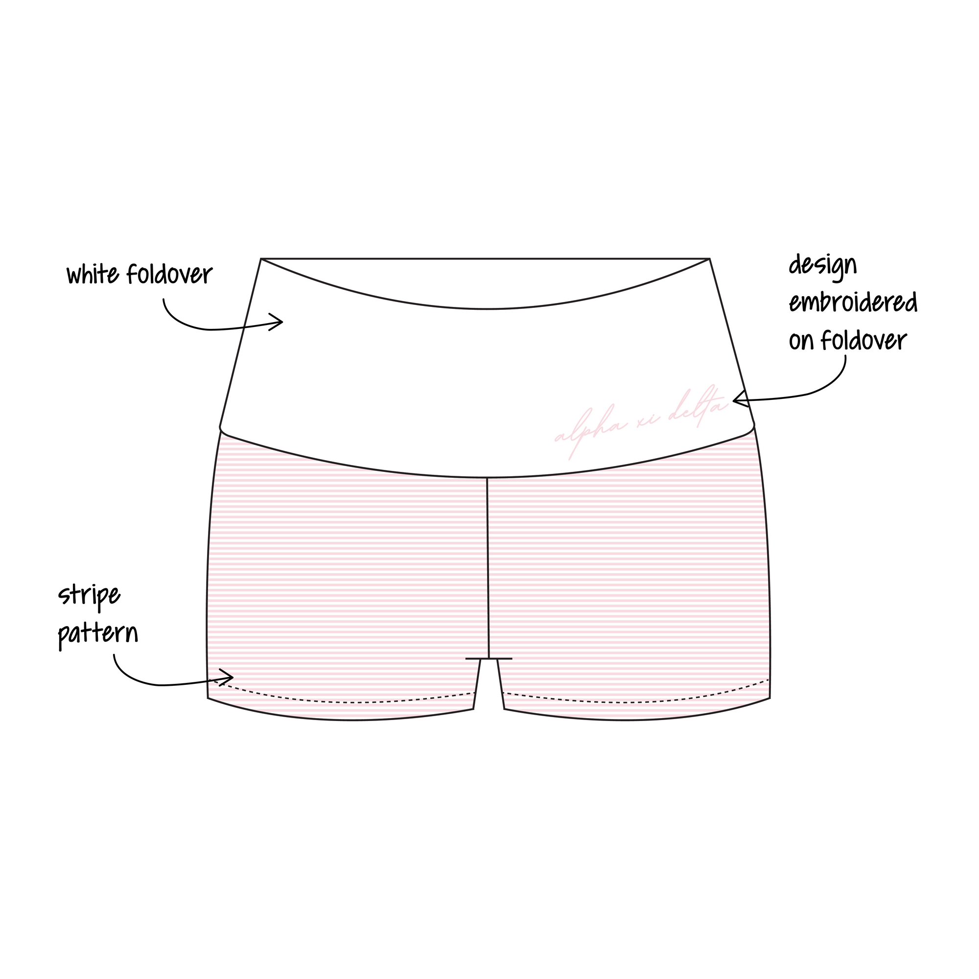 West Chester University of Pennsylvania x Alpha Xi Delta 'general sets' Haven Foldover Shorts