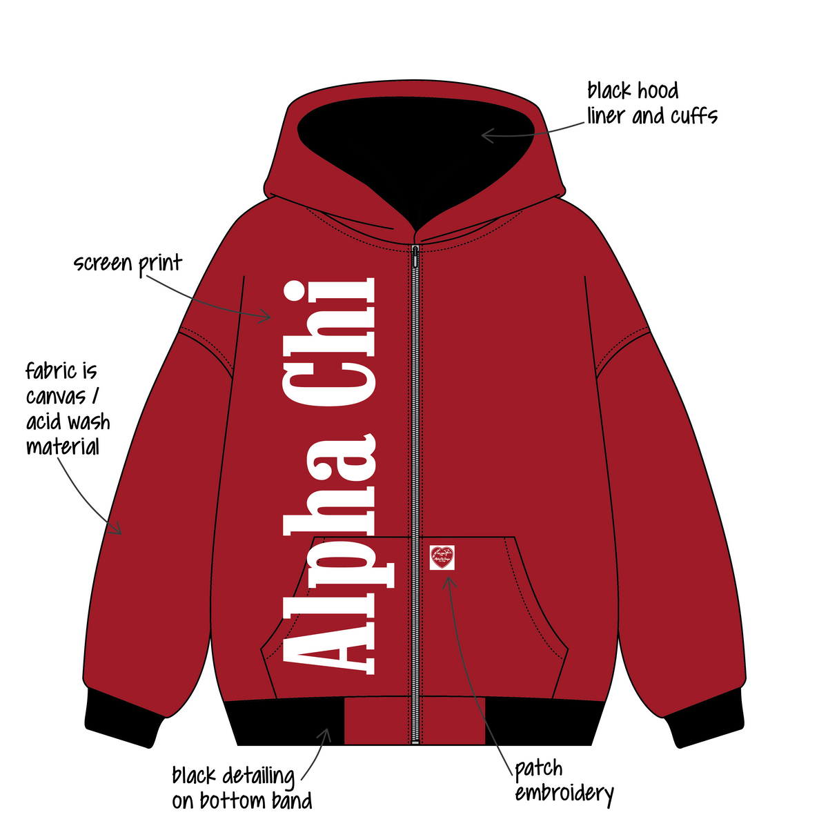 San Diego State University x Alpha Chi Omega 'None' Signature Workwear Zip-Up Hoodie