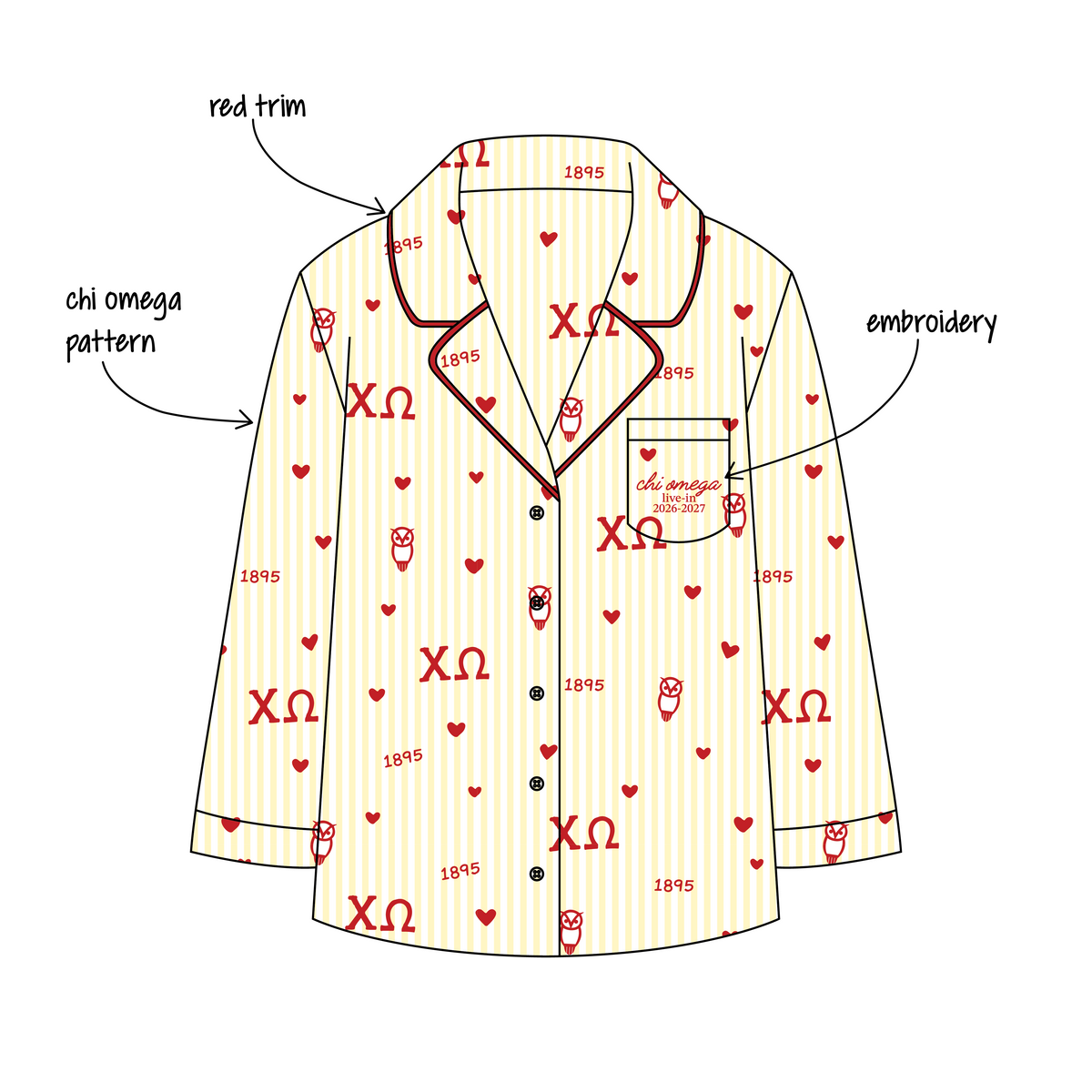 University of Arizona x Chi Omega 'Live in PJs' Signature Pajama Long Sleeve Top