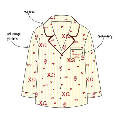 University of Arizona x Chi Omega 'Live in PJs' Signature Pajama Long Sleeve Top