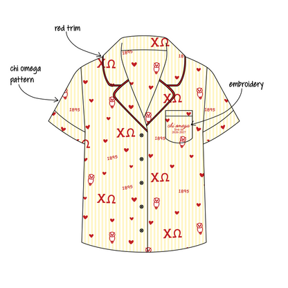 University of Arizona x Chi Omega 'Live in PJs' Signature Pajama Short Sleeve Top